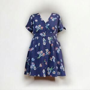 Madewell Silk Floral Mini Dress, button-front, tie-sleeve, retro-fit, size 12